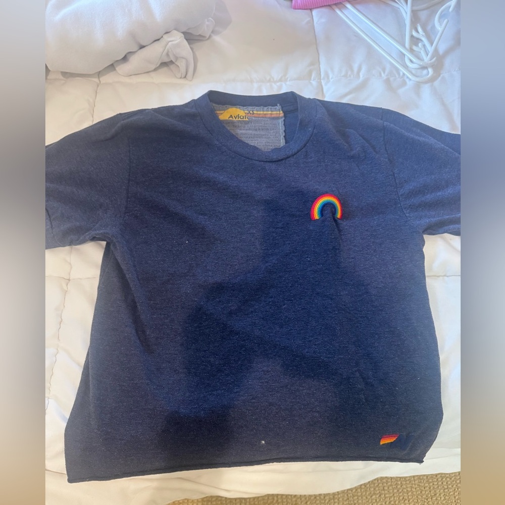 Aviator Nation Navy Blue Tee with Rainbow Accent